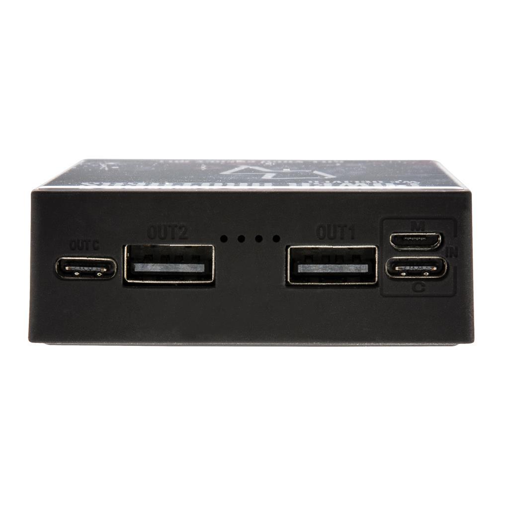 Tempered glass power bank showing ports