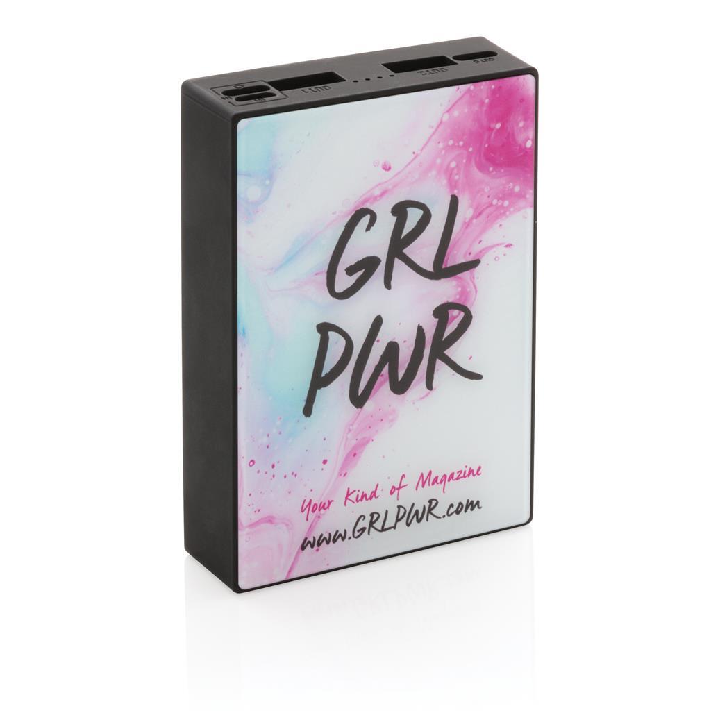 Tempered glass power bank In portrait position branded