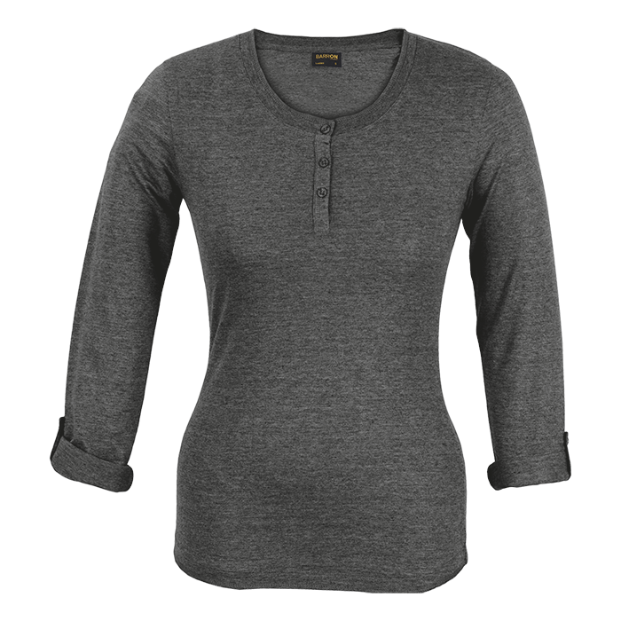 145g Henley Long Sleeve T-Shirt Ladies Charcoal Melange / XS / Last Buy - T-Shirts