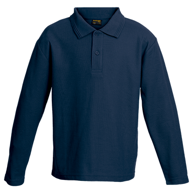 175g Pique Knit Long Sleeve Golfer Kiddies Navy / 9 to 10 / Regular - Kids-Golf Shirts