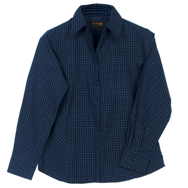 Ladies Pioneer Check Blouse Long Sleeve Navy / XS /