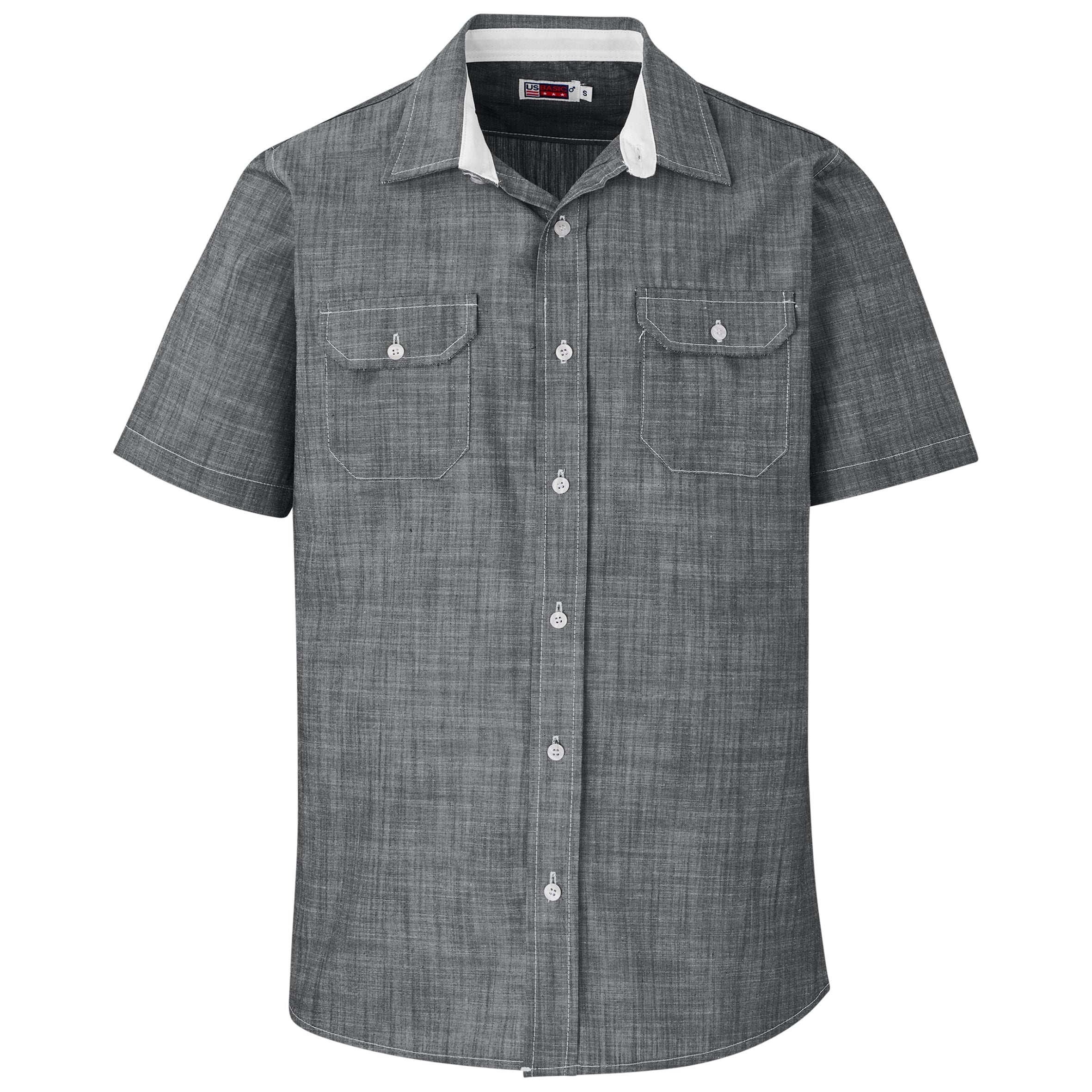 Mens Short Sleeve Windsor Shirt - Grey L / GY