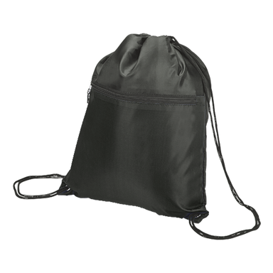 BB0002 - Drawstring Sport Bag With Zip Pocket - 210D Black /