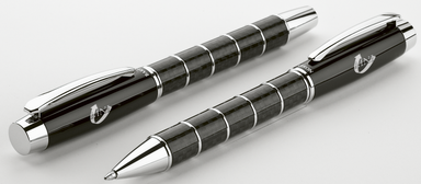 Brass Ballpoint Pen with Chrome and Carbon Fibre Barrel Black / STD / Last Buy - Writing Instruments