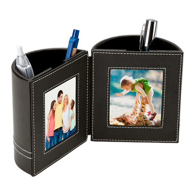 Dual Pen Holder with 2 Photo Frames Black / STD / Last Buy - Office Accessories