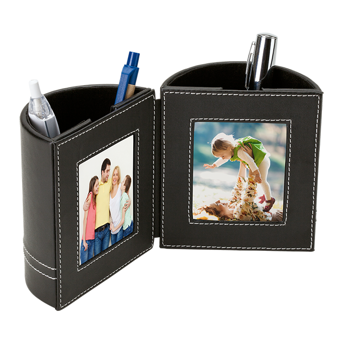 Dual Pen Holder with 2 Photo Frames Black / STD / Last Buy - Office Accessories