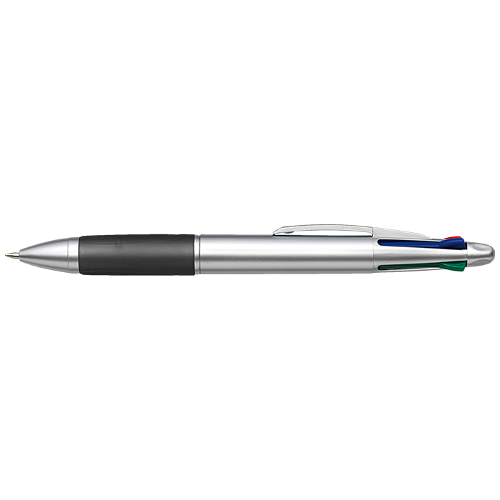 4 Colour Ballpoint Pen with Rubber Grip Black / STD / Regular - Writing Instruments