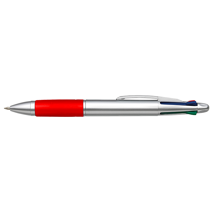 4 Colour Ballpoint Pen with Rubber Grip Red / STD / Regular - Writing Instruments