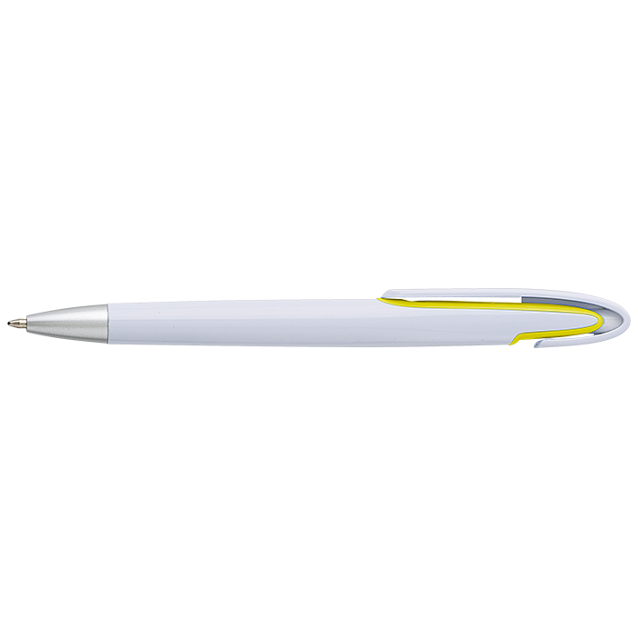 Rounded Clip Ballpoint Pen With White Barrel Yellow / STD / Last Buy - Writing Instruments