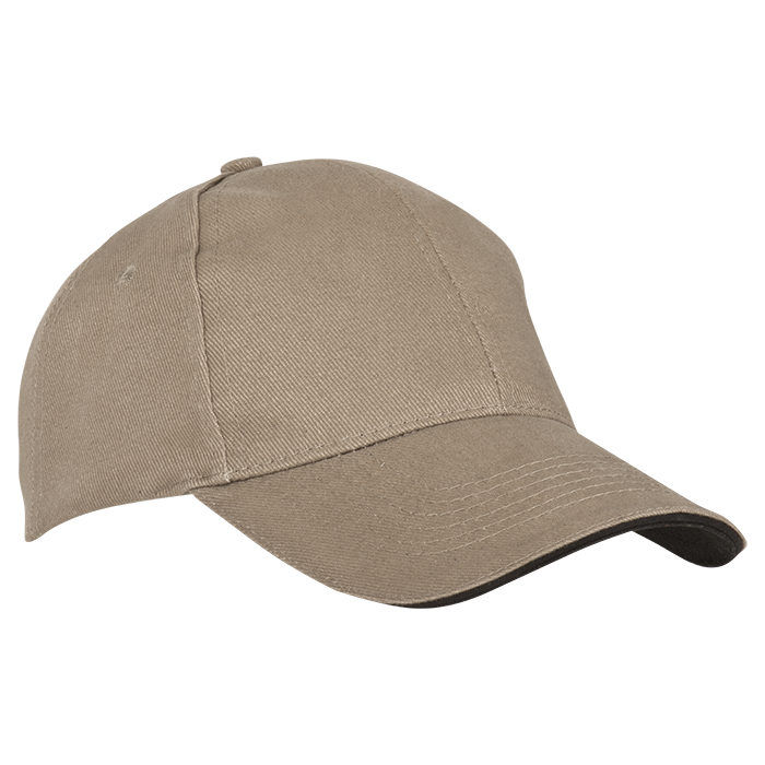 6 Panel Sandwich Peak Cap Khaki/Black / STD / Regular - Caps