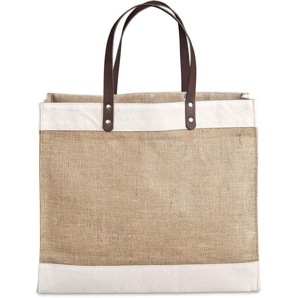 Reza Jute & Cotton Tote with Leather Handles