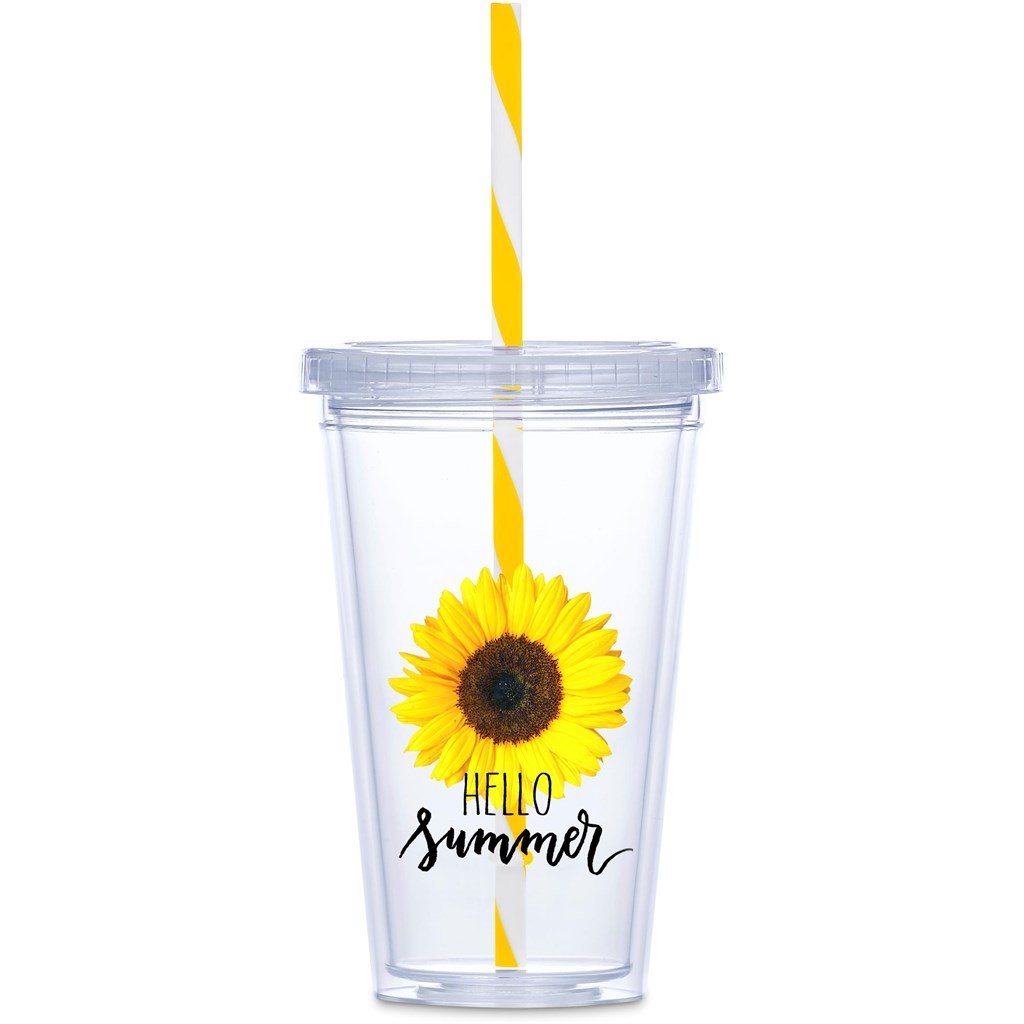 Malibu Double-Wall Plastic Tumbler & Straw - 470ml