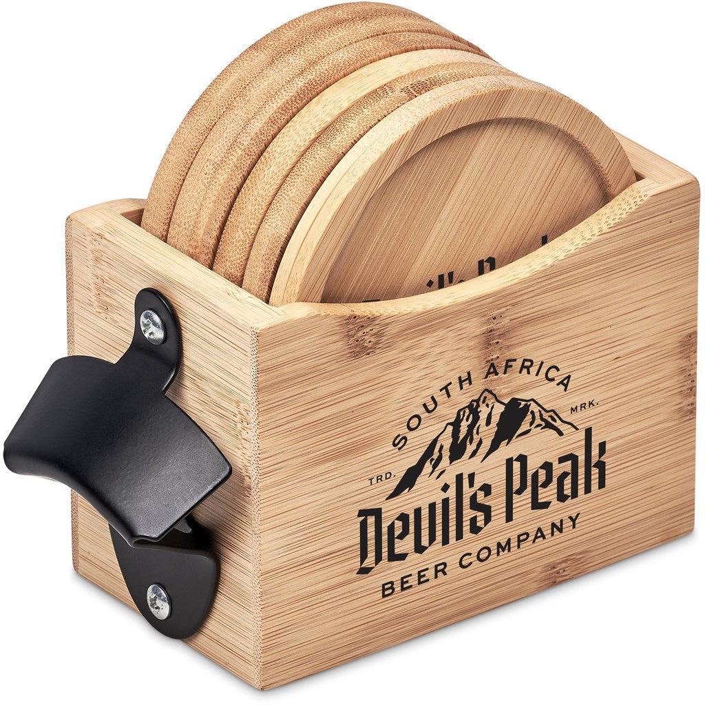 Kanpai Bamboo Coaster & Bottle Opener Set