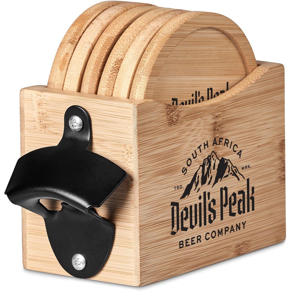 Kanpai Bamboo Coaster & Bottle Opener Set