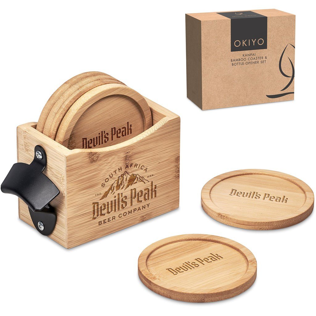 Kanpai Bamboo Coaster & Bottle Opener Set