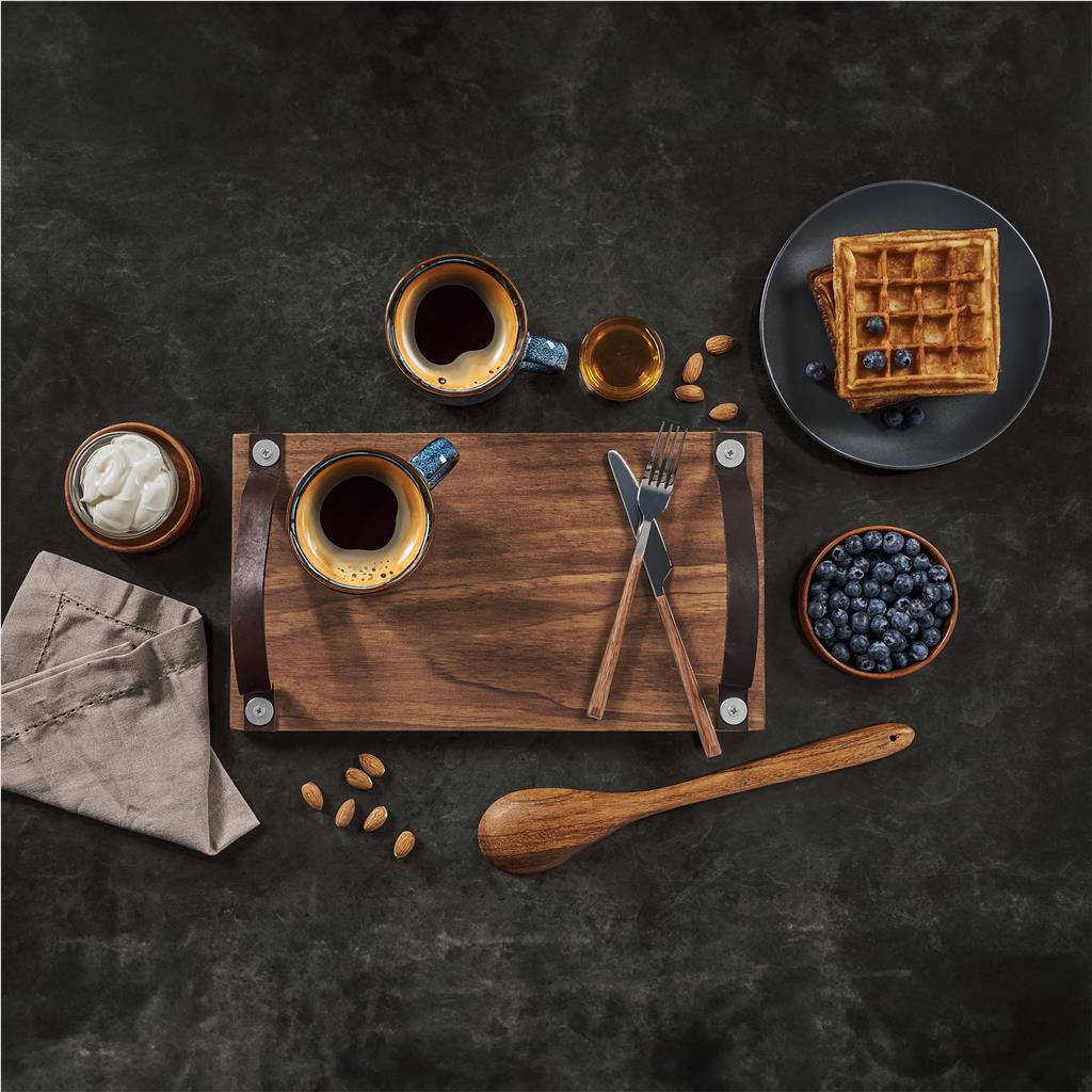 Large Farm Style Wooden Tray with Leather Straps