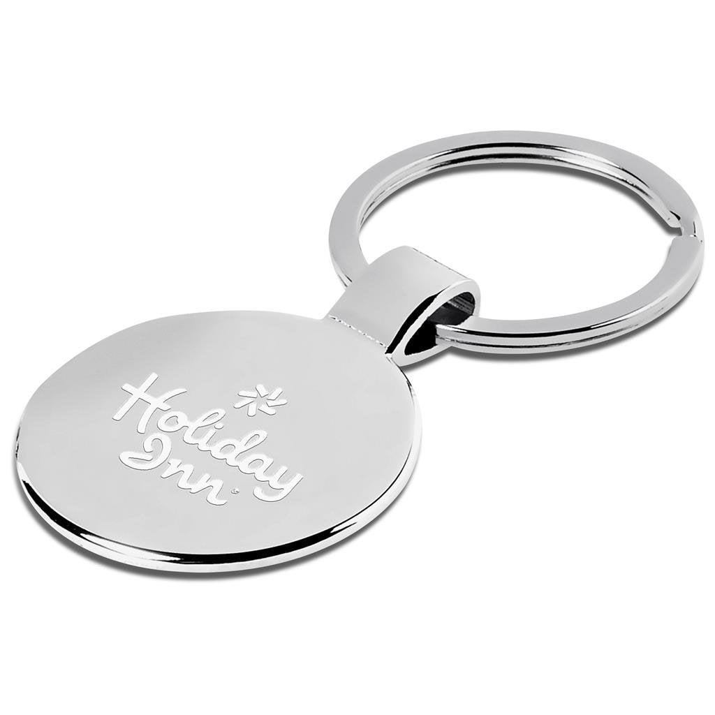 Silver keychain with 'Holiday Diva' engraving on a white background