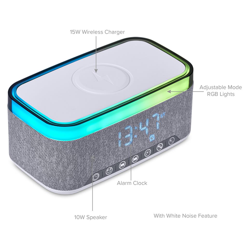 Cumberland 10W Bluetooth Speaker Wireless Charger & Clock
