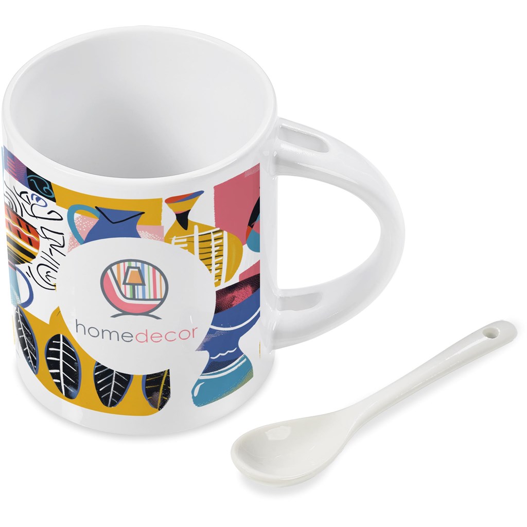 Eden Sublimation Ceramic Coffee Mug & Spoon Set - 320ml