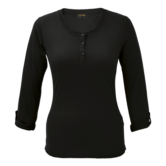 145g Henley Long Sleeve T-Shirt Ladies Black / XL / Last Buy - T-Shirts