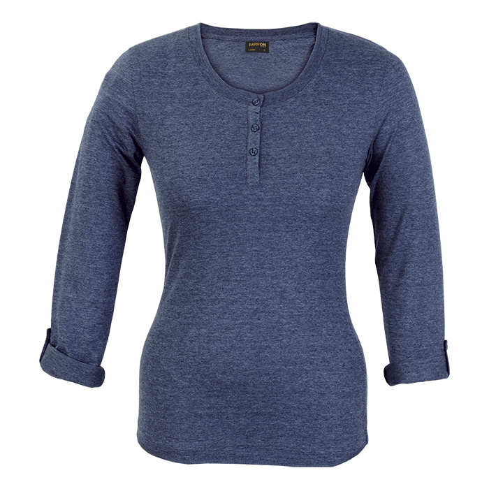 145g Henley Long Sleeve T-Shirt Ladies Navy Melange / XS / Last Buy - T-Shirts