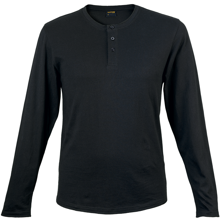145g Henley Long Sleeve T-Shirt Mens Black / XL / Last Buy - T-Shirts