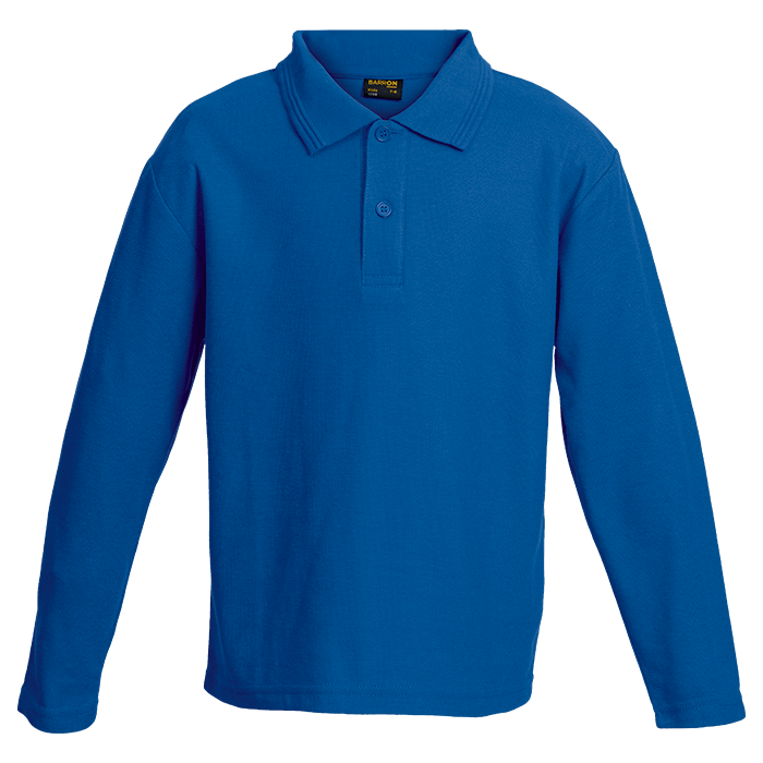 175g Pique Knit Long Sleeve Golfer Kiddies Royal / 7 to 8 / Regular - Kids-Golf Shirts