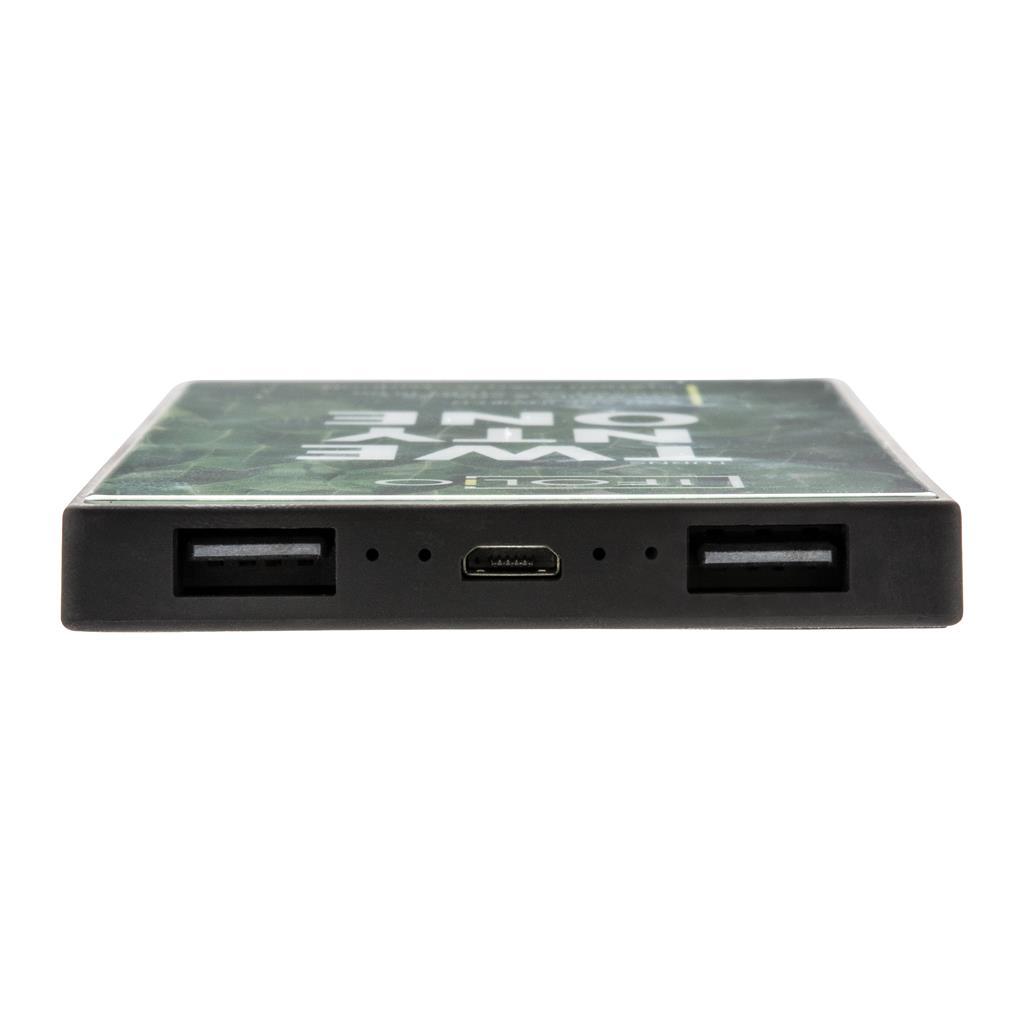 Tempered Glass Powerbank showing the position of the ports