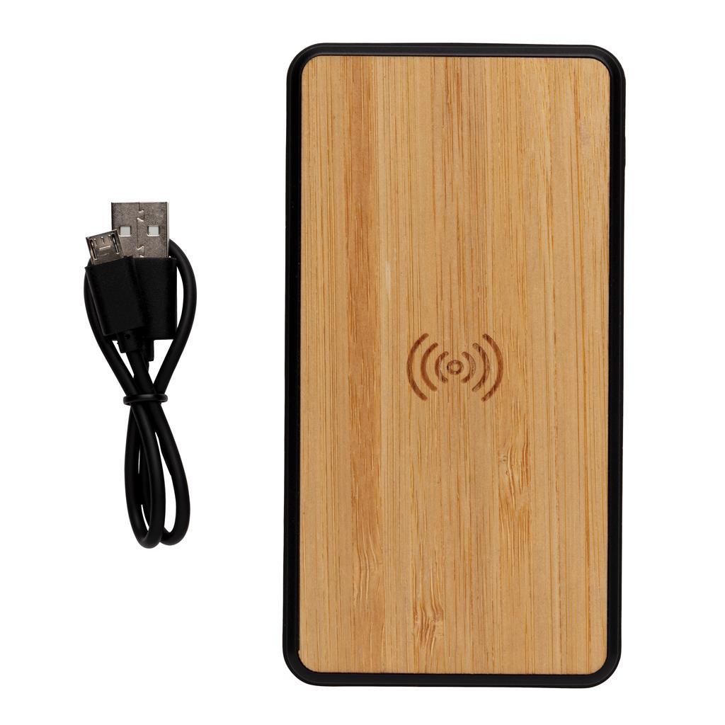Bamboo Anti-microbial Wireless Powerbank with cable set