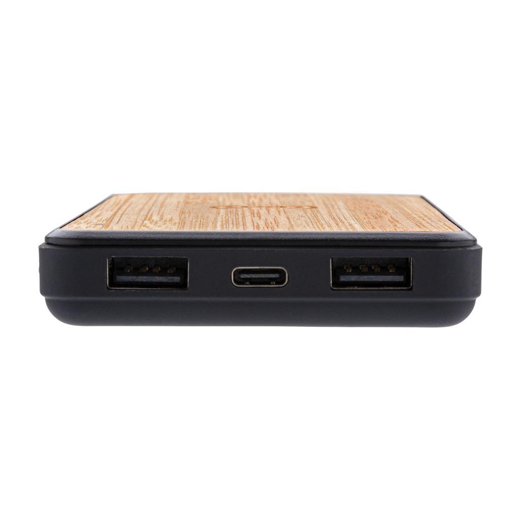 Bamboo Anti-microbial Wireless Powerbank showing ports