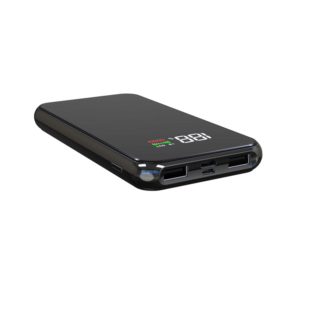 Glass screen wireless power bank showing the position of the ports