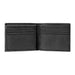 Open empty black wallet showing pockets
