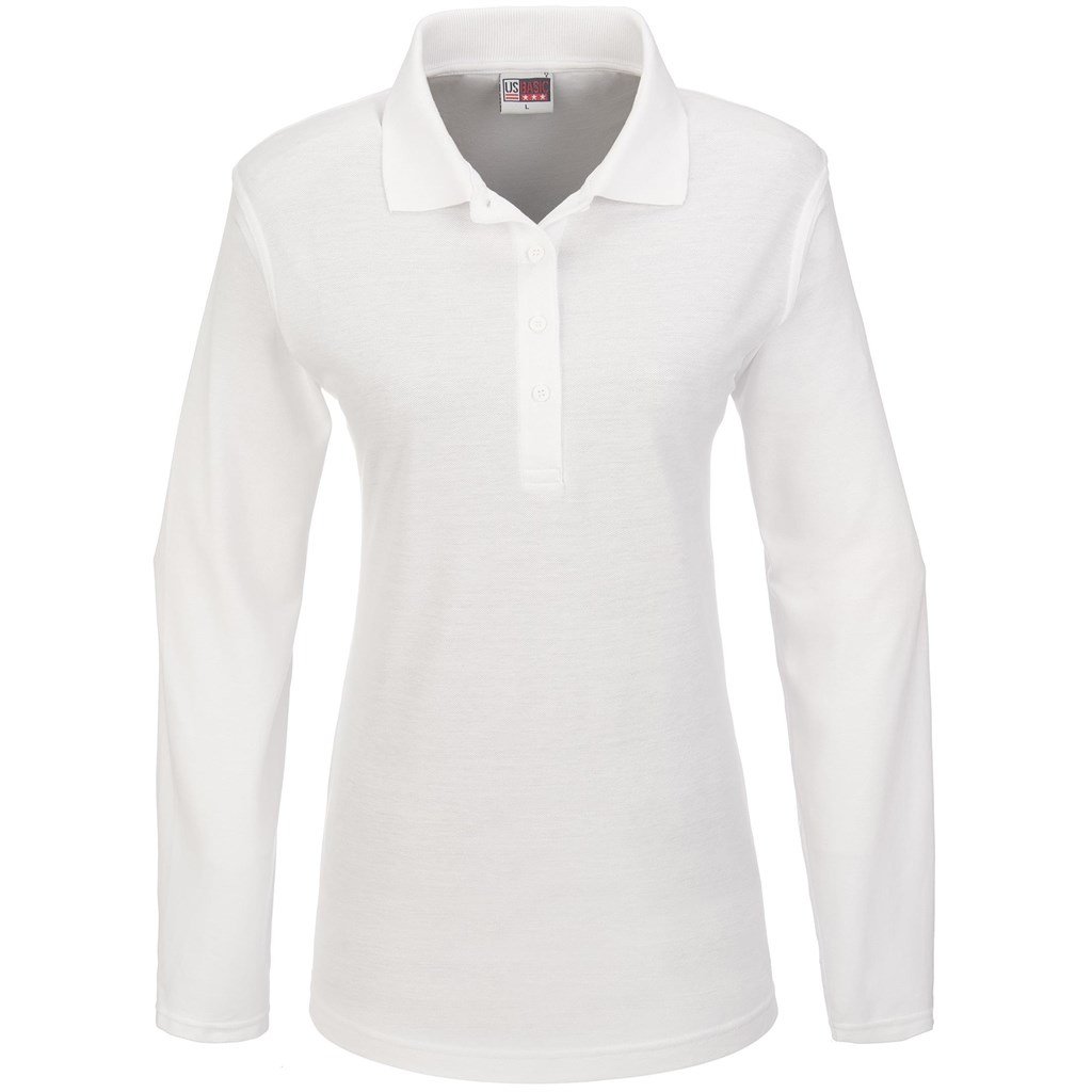 Ladies Long Sleeve Boston Golf Shirt - Black 2XL / White / W