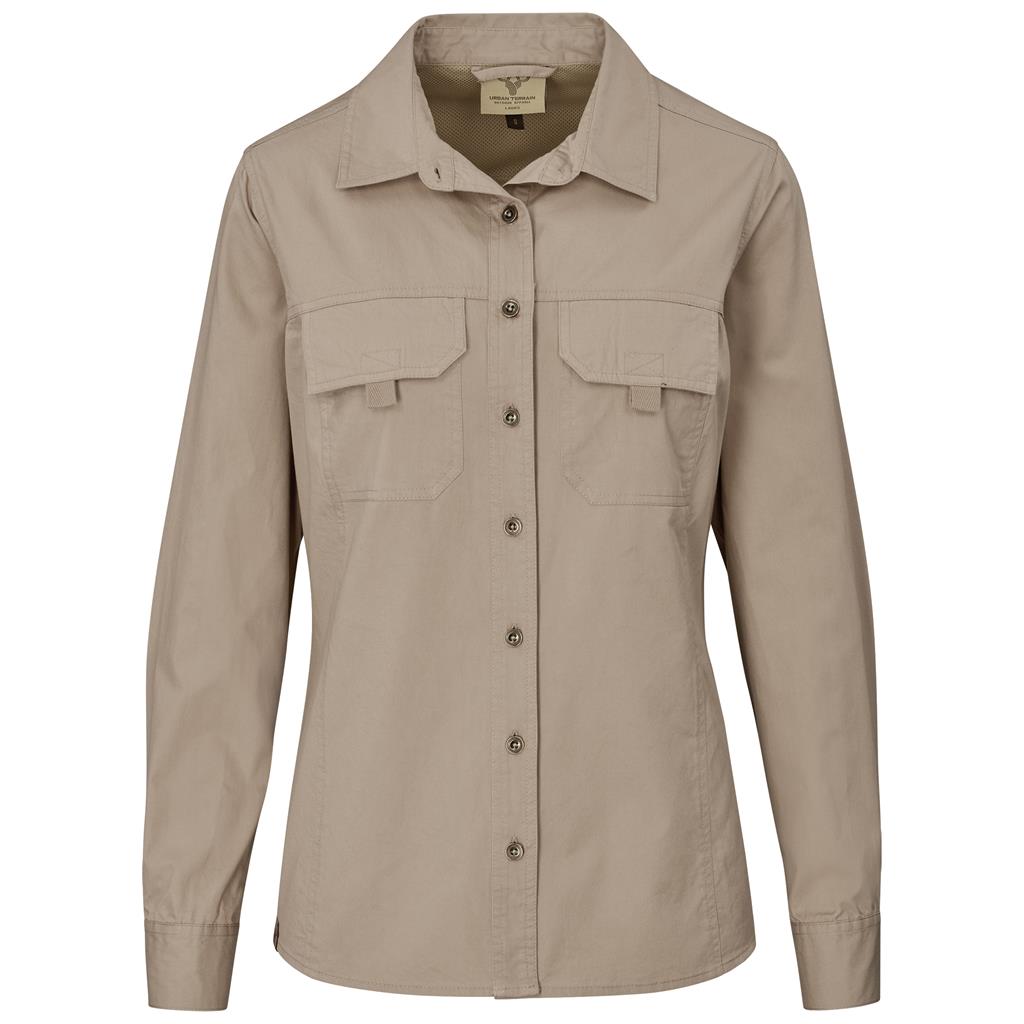 Ladies Long Sleeve Mawenzi Twill Shirt L / KHAKI - New Clothing 2025,Shirts,Utility Shirts