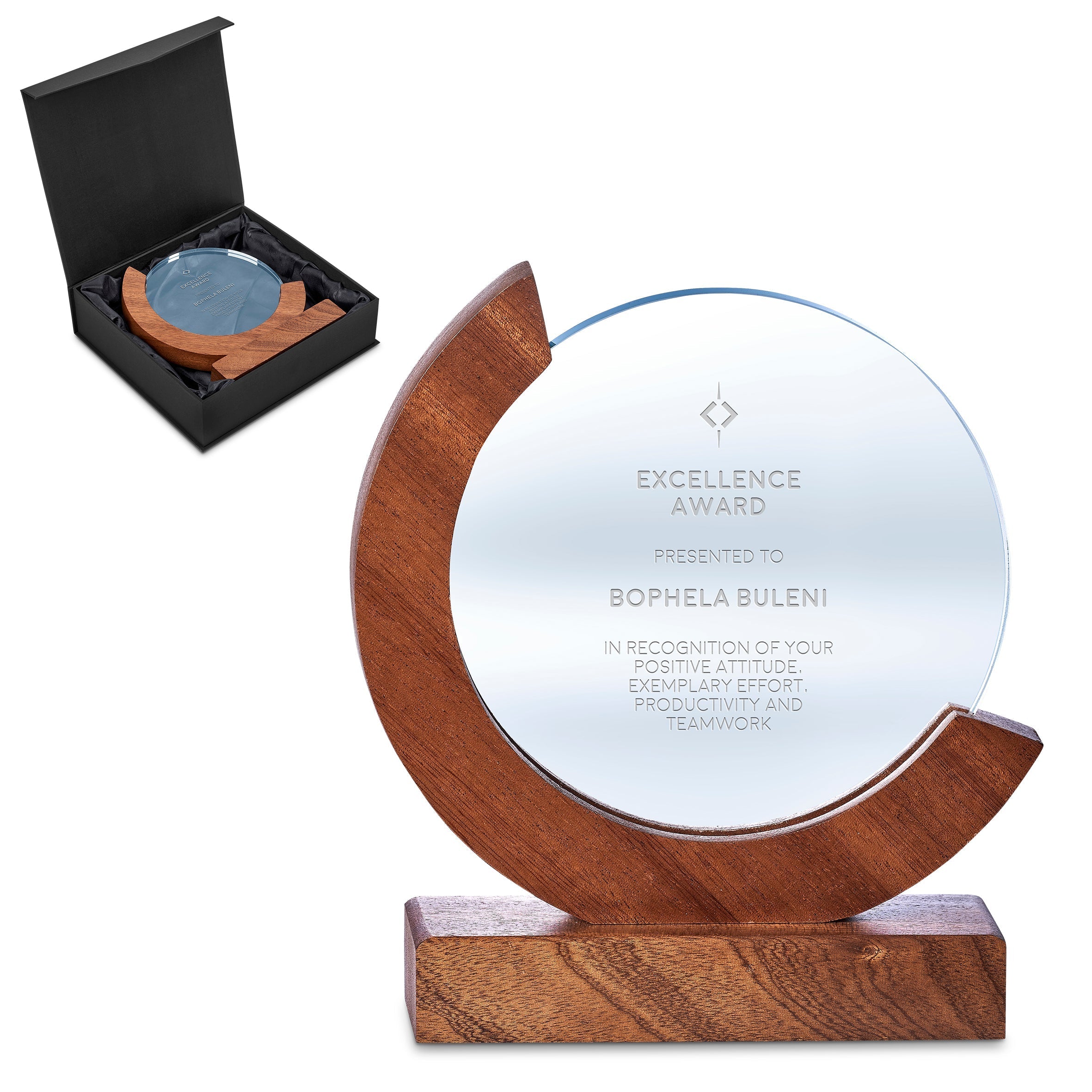 Reverence Achievement Award - Premium Optical Glass and Wood Natural / NT - Trophies