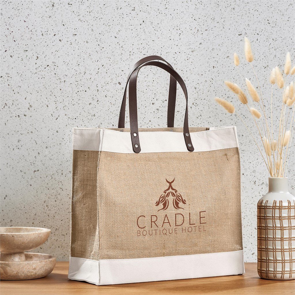 Reza Jute & Cotton Tote with Leather Handles NATURAL - Eco-Friendly Bags,Shoppers and Totes,Cotton Products,Jute Products,Bags,Bags