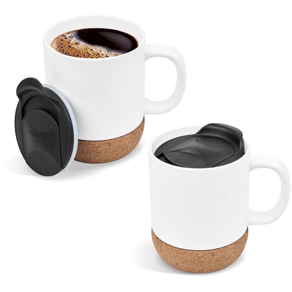 Serendipio Sienna Cork & Ceramic Sublimation Coffee Mug - 340ml Solid White / SW