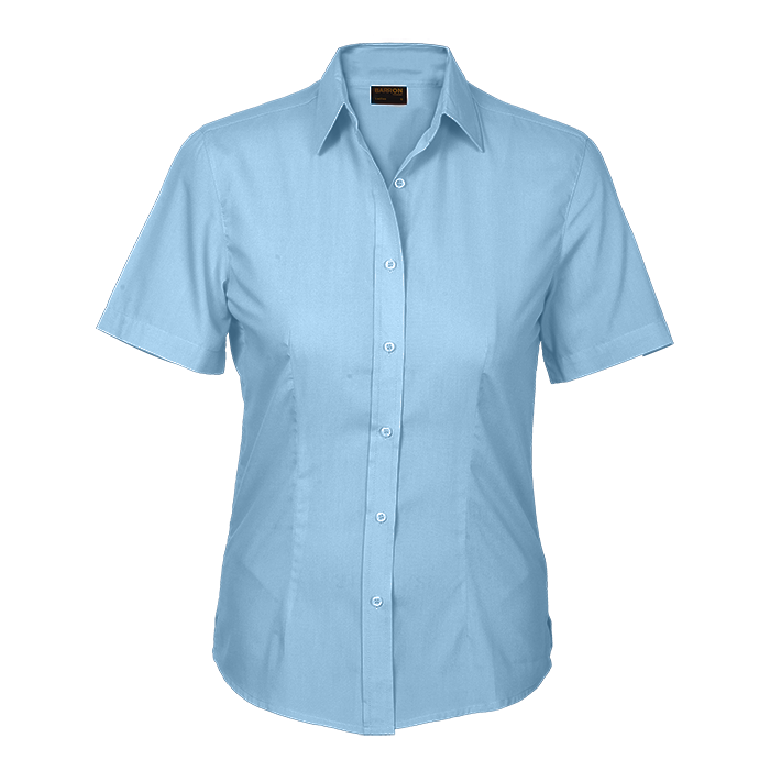 Ladies Basic Poly Cotton Blouse Short Sleeve  Sky 