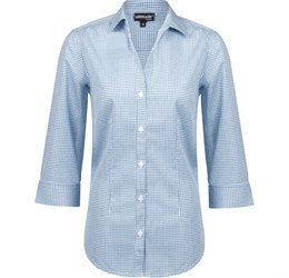 Ladies ¾ Sleeve Edinburgh Shirt - Red Only-L-Blue-BU