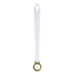 A plain bronze medal attached to a white satin lanyard.