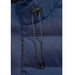 Close detail of hood cords of blue mountain jacket