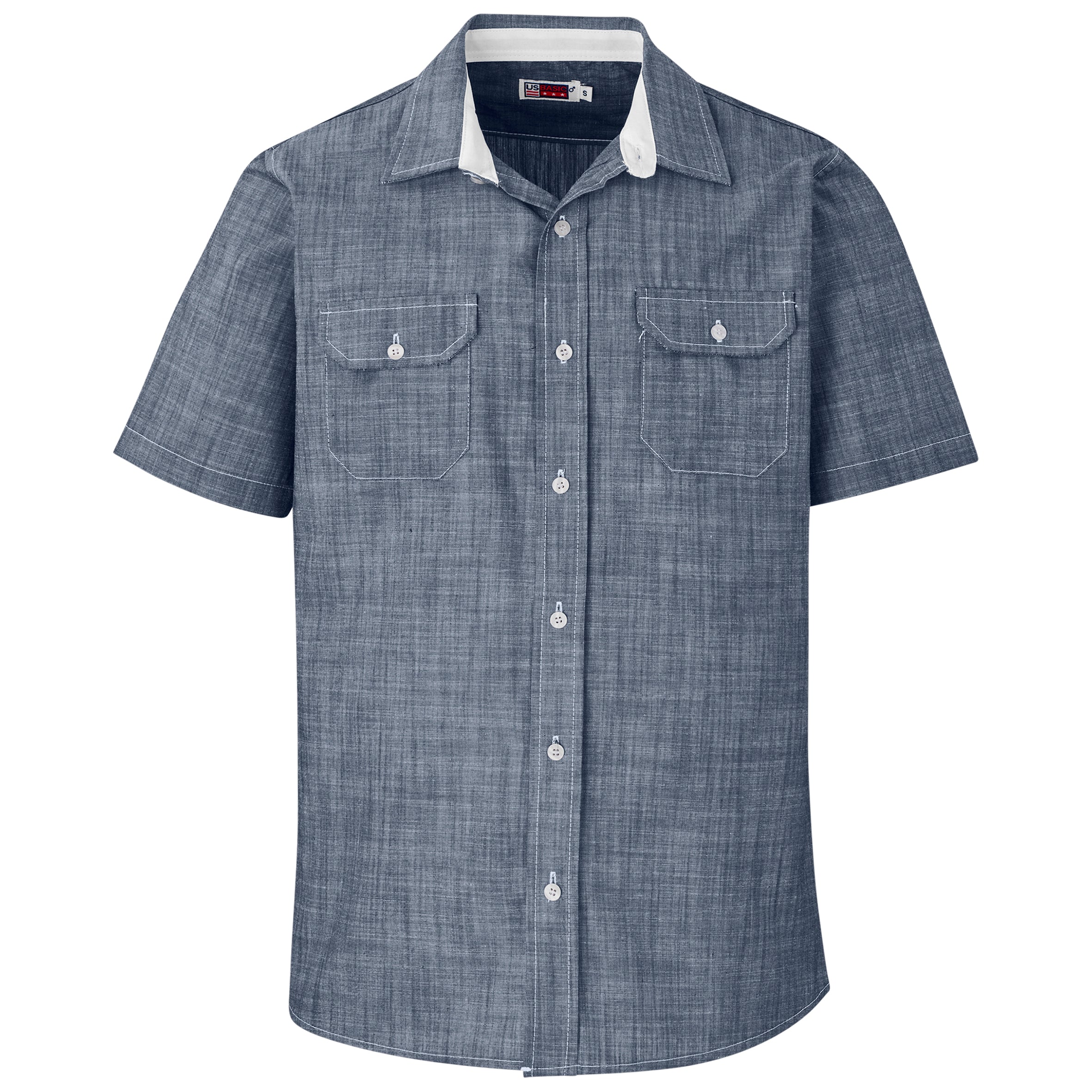Mens Short Sleeve Windsor Shirt - Grey L / Navy / N