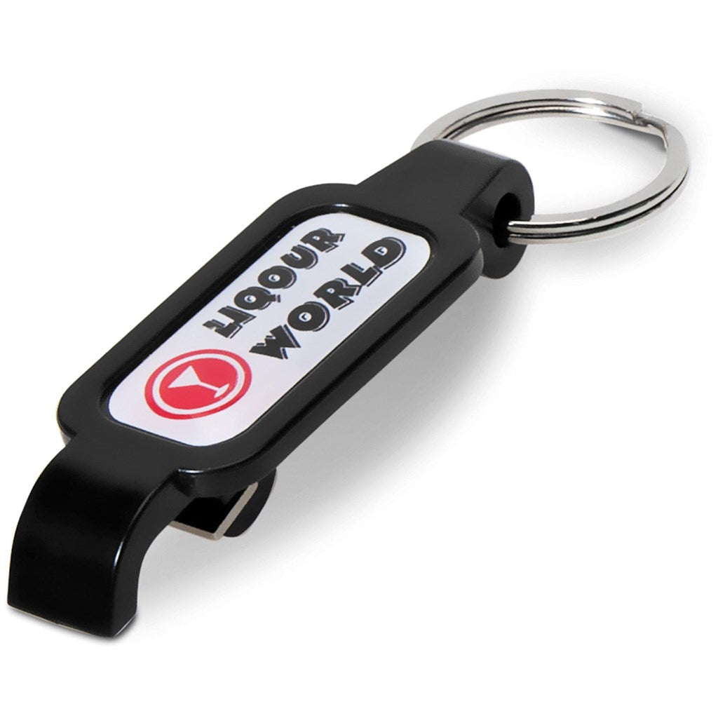 A blue dome keyring bottle opener from Custom Brands Promotions