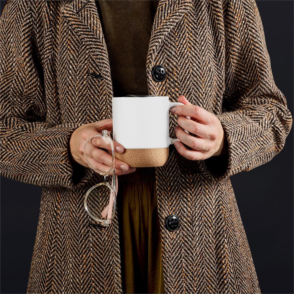 Serendipio Sienna Cork & Ceramic Sublimation Coffee Mug - 340ml Solid White / SW