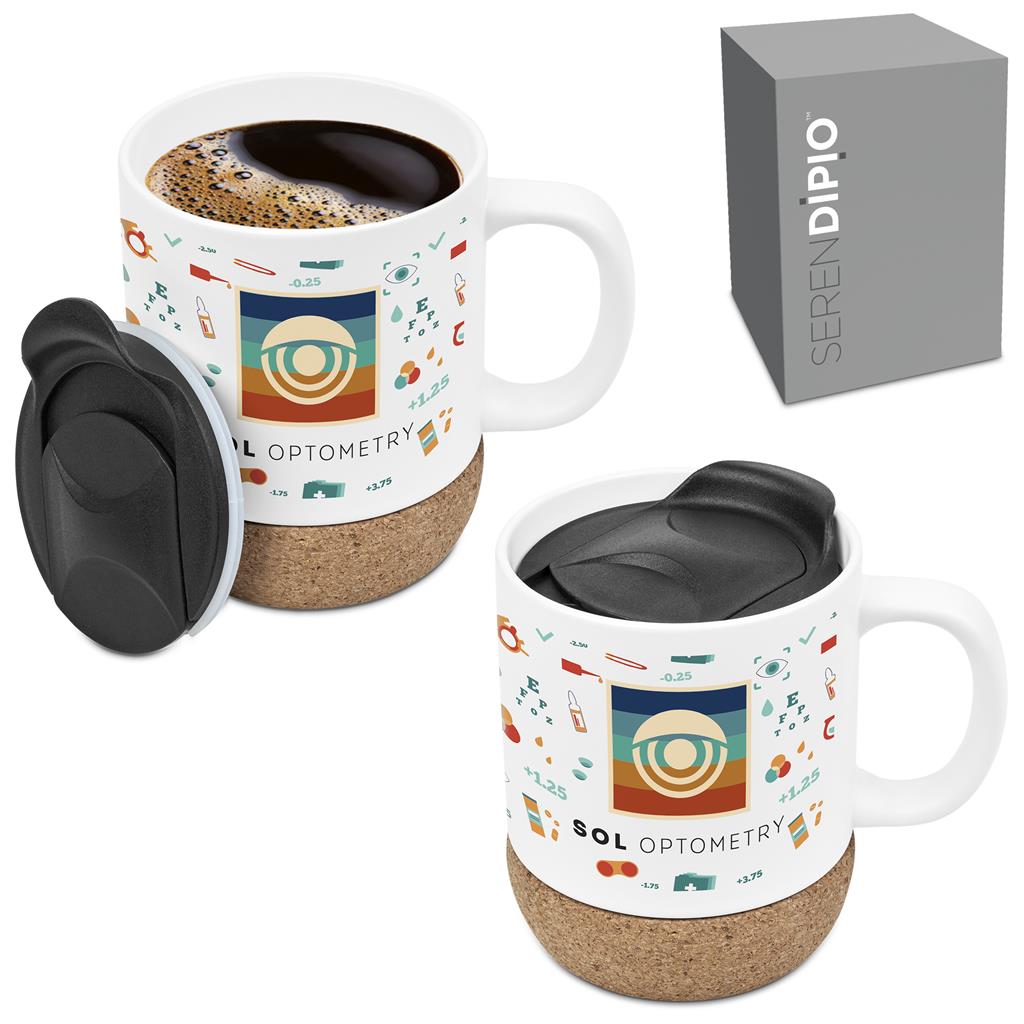 Serendipio Sienna Cork & Ceramic Sublimation Coffee Mug - 340ml Solid White / SW
