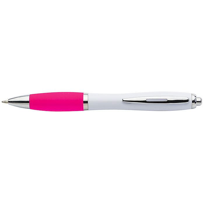 White Barrel Curved Design Ballpoint Pen with Coloured Grip Pink / STD / Regular - Writing Instruments
