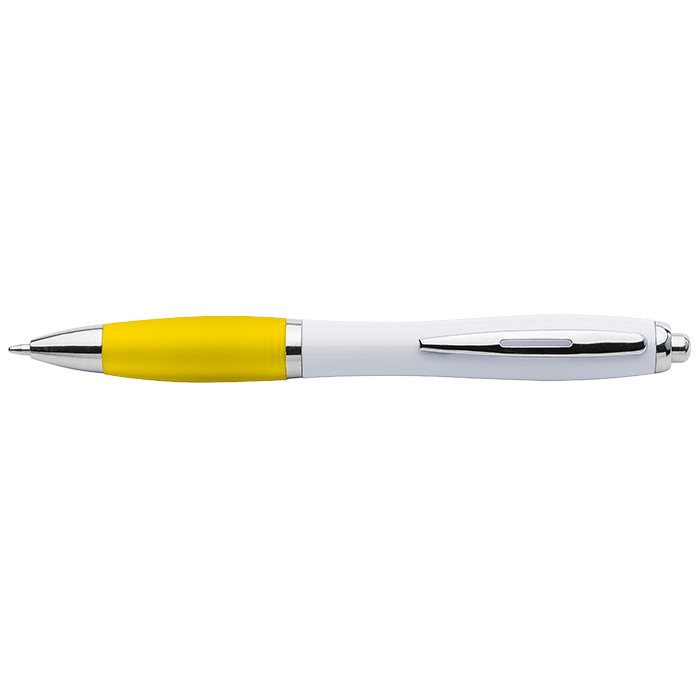 White Barrel Curved Design Ballpoint Pen with Coloured Grip Yellow / STD / Regular - Writing Instruments